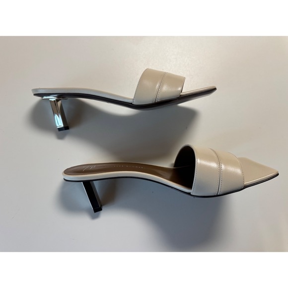 Giuseppe Zanotti Cream Leather Square Toe Kitten Heel Mules Sandals Sz 8 - Picture 9 of 16